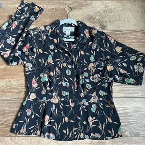 Jones Wear Button Up Floral Chiffon Blouse with French Cuffs,Women’s size 12